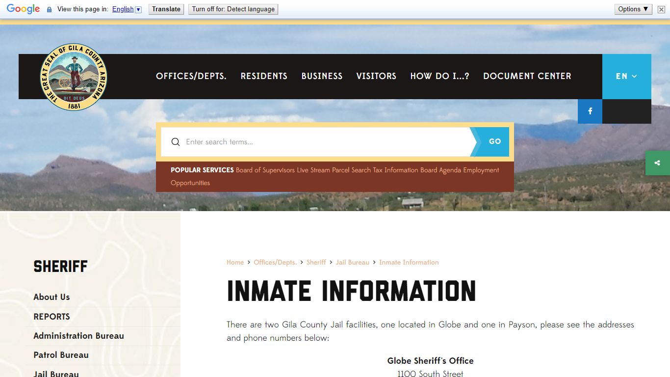 Inmate Information - Welcome to Gila County Arizona