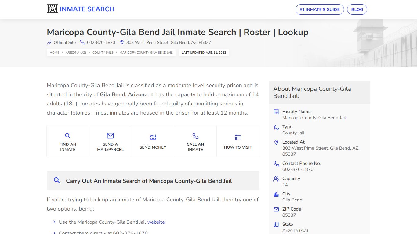 Maricopa County-Gila Bend Jail Inmate Search | Roster | Lookup