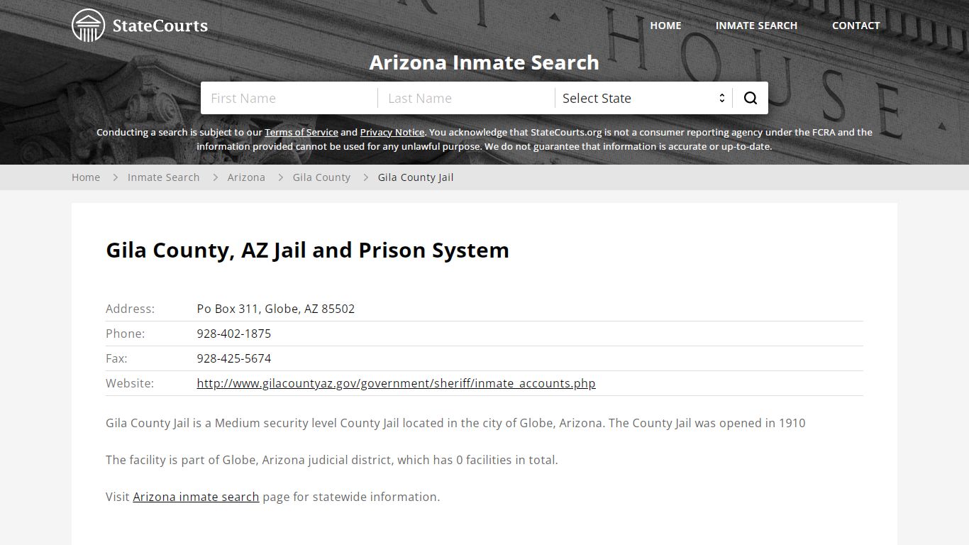 Gila County Jail Inmate Records Search, Arizona - StateCourts